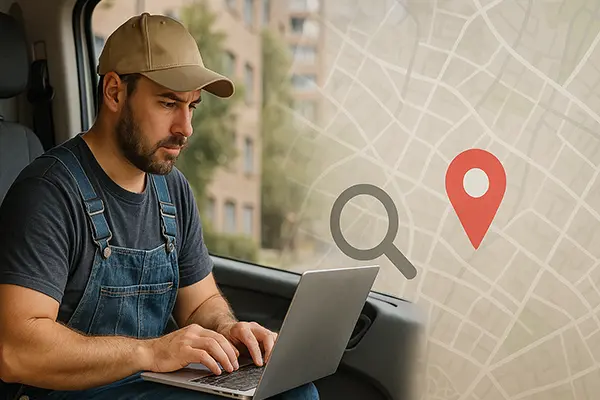 Contractor blogging on laptop to improve local SEO visibility for their service business