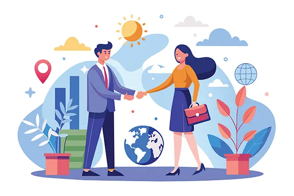 Business Professionals Shaking Hands In Front of a Globe