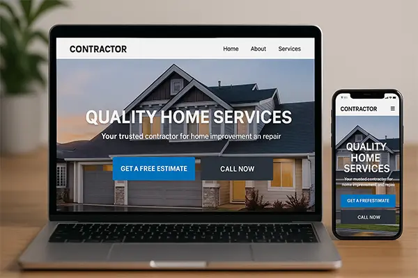 Contractor website on laptop and smartphone with clear call-to-action buttons